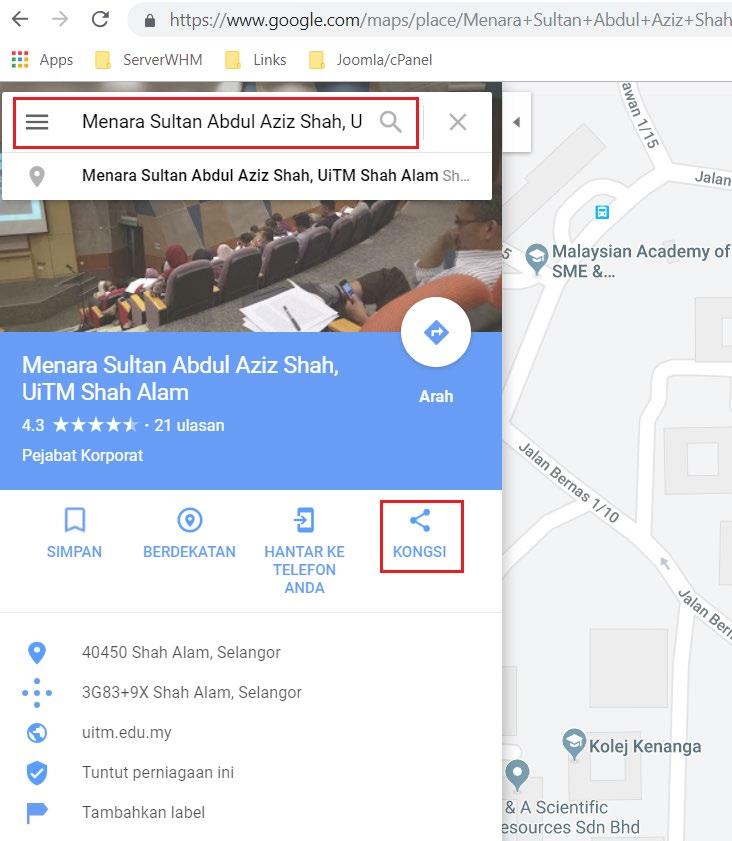 Pastikan anda berada di tab Membenamkan peta (Embed a map), kemudian tentukan ukuran frame Google Maps apakah