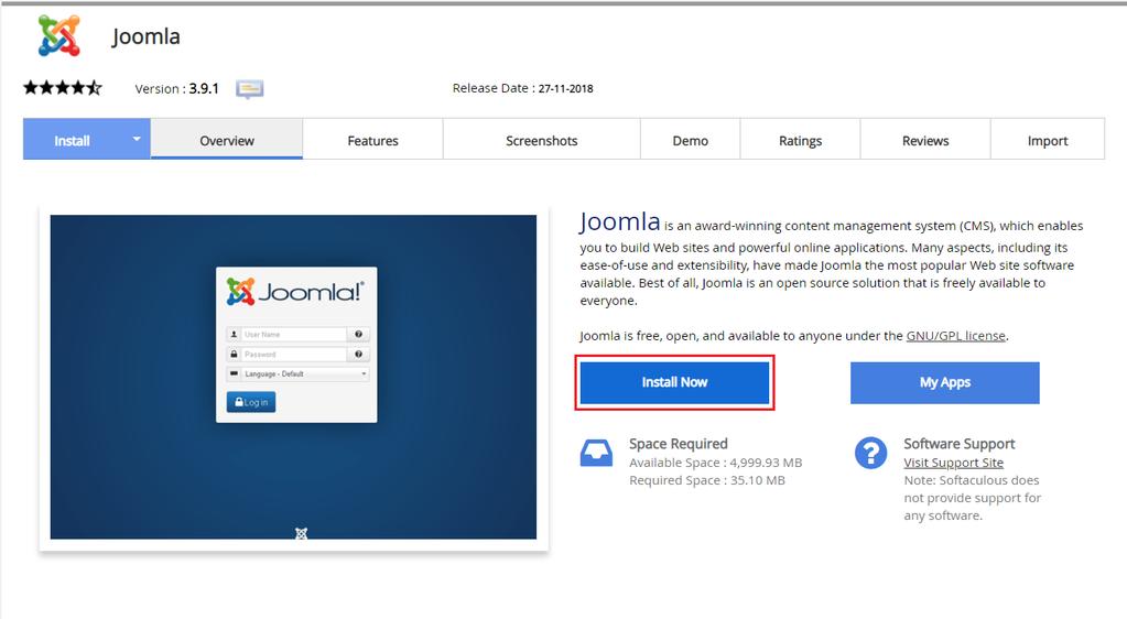 4. Jika Joomla akan diinstall di home directory, maka pada bagian In Directory di kosongkan saja, sekiranya perlu untuk subfolder