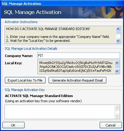 The "SQL Manage Activatin" dialg bx appears Prceed t enter yur cmpany name in the apprpriate "Cmpany Name" field.