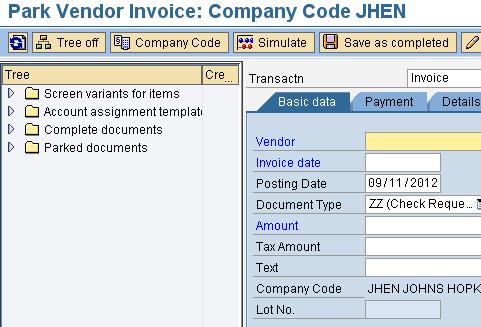 FINDING AND STORING DOCUMENTS (ONLINE PAYMENTS) DISPLAYING A DOCUMENT USING THE TREE 1. Go to the Park Vendor Invoice (Entry screen) screen 2. Click the Tree On button.