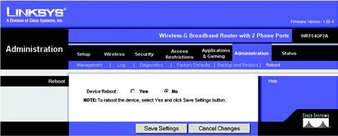 Broadband Router with 2 Phone Ports The Administration Tab - Backup and Restore The Backup and Restore screen allows you to back up and restore the Router s configuration.