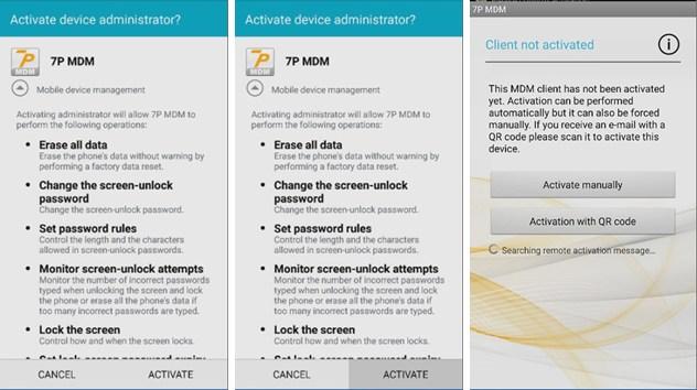 " The user would then proceed with the installation of the application by tapping "OPEN" to continue 2.4 Activate device administration?