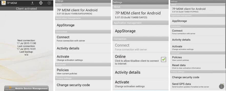 4.1.1 About the MDM client Only three Android clients are utilised with the MDM server.