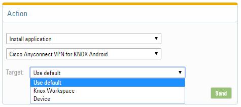 6.9 Installing an application to the Knox Workspace The procedure to install an application from the MDM server to a Knox Workspace enabled device is as follows: 1.