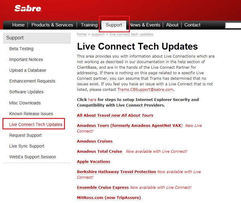 Having Trouble with a Live Connect Vendor? Know where to get Help!: For reference: Go to www.trams.com, Support and then Live Connect Tech Updates.