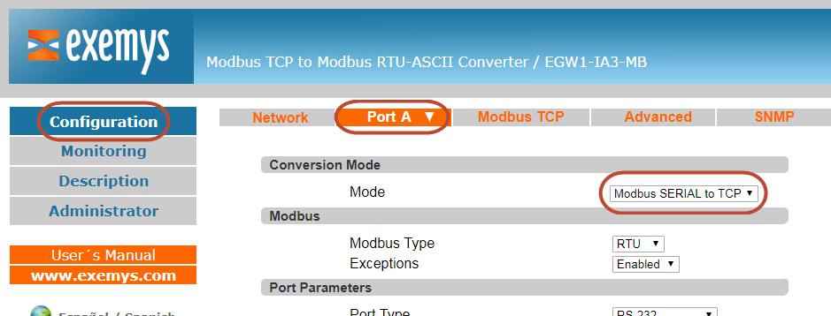 5.2 Combination: Modbus Serial al-tcp and Modbus TCP-Seri Serial In this advanced usage mode, it is shown how the EGW1-4B0-00-IA3-MB can solve through its multiple ports the combinations of Modbus