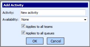 Availability Use the drop down menu to specify whether the activity will render the agent Busy or Available to take a phone call.