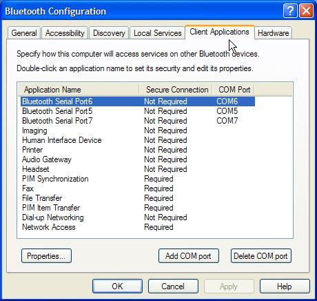 Configuration process 1. On the PC, open the Control Panel. Open Bluetooth Configuration and go to the Client Applications tab.