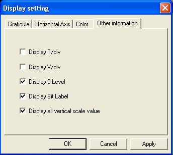 Displaying Scale Information in the Waveform Display Window Click the Other Information tab of the display settings dialog box to display the ON/OFF setting screen for