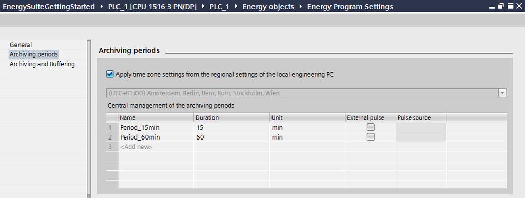 This is mainly useful for electric variables in order to acquire the energy data at the same interval as the energy suppliers. Other settings for the archiving of data can be found in chapter 0.