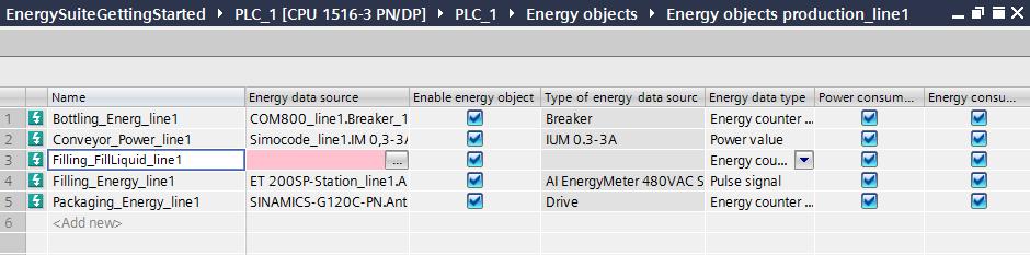 Click <Add new> to create a new energy object and rename it. 3.