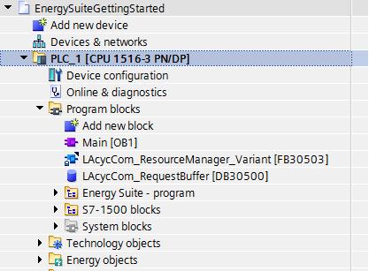 5.4 Generating the program code 2. A new Energy Suite program folder is created automatically in Program blocks. 3.