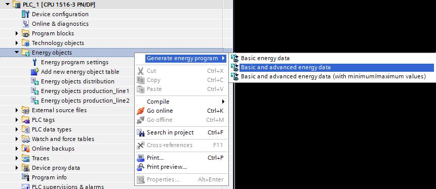 5.4 Generating the program code 5.4.2 Generating basic and advanced energy data Note The advanced energy data are exchanged via acyclic communication between the CPU and the measuring hardware.