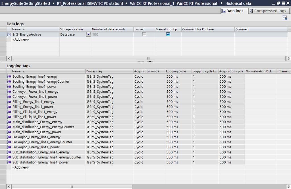 5.5 Archiving the energy data 6. An archive will be created automatically in WinCC Professional.