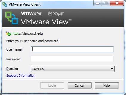 12. On the VMware View Client screen, complete the User name