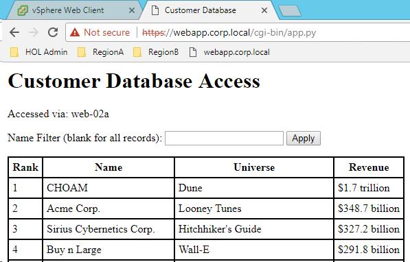 Verify Three Tier App Verify that the Hands on Labs Multi Tier Application page is loaded