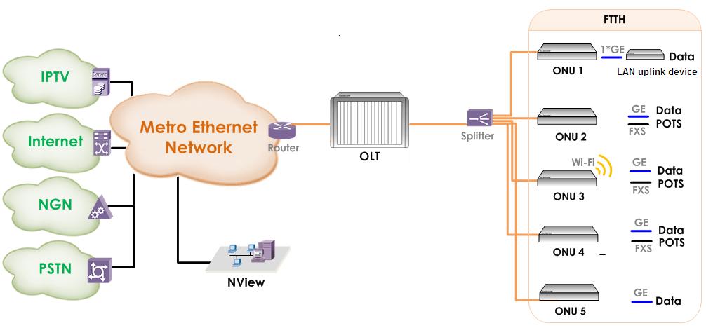 Typical applications Networking description Use the ONU directly in the user's home.