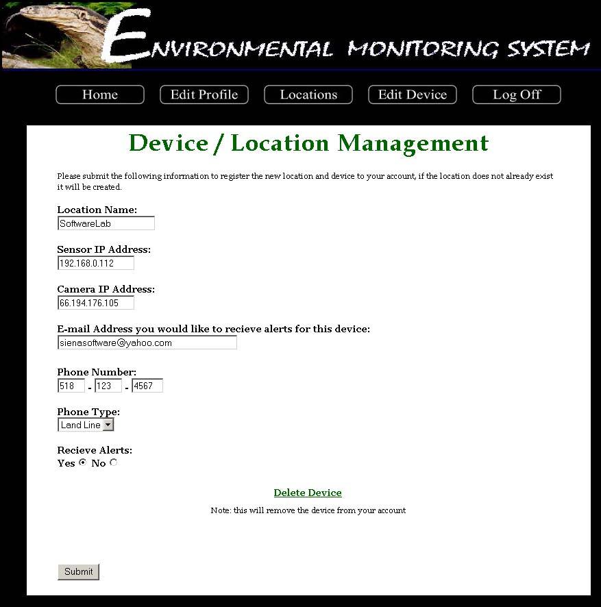 Edit Device Screen The Edit Device Screen allows a Sensored User to change any of the information specific to any of their registered devices/sensors as