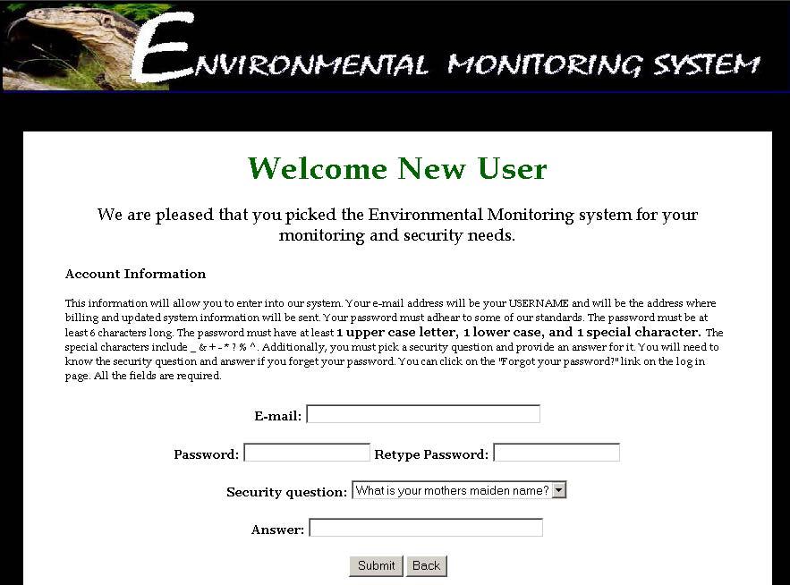 New User Registration Screen (1) The New User Registration Screen allows the user to begin the registration