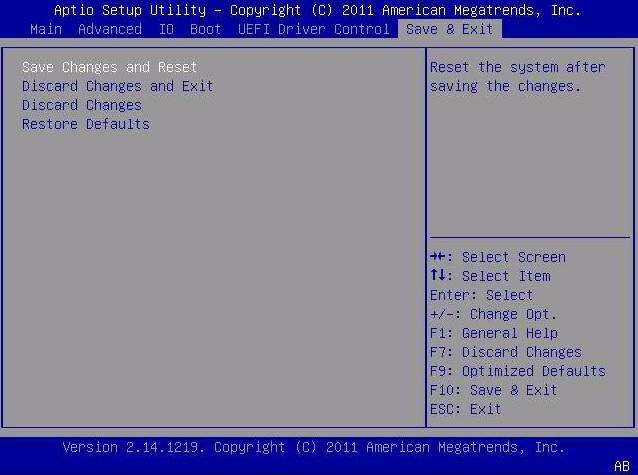 TABLE: BIOS Save & Exit Menu Options Setup Options Save Changes and Reset Discard Changes and Exit Discard Changes Restore Defaults Description Save changes and then reset the system.