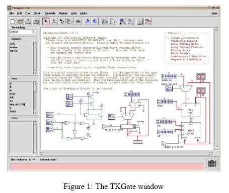 2. Read the information that is being displayed (the TKGate introduction). Continue with the tutorial by clicking on Creating a Circuit in the Tutorials box on the right.