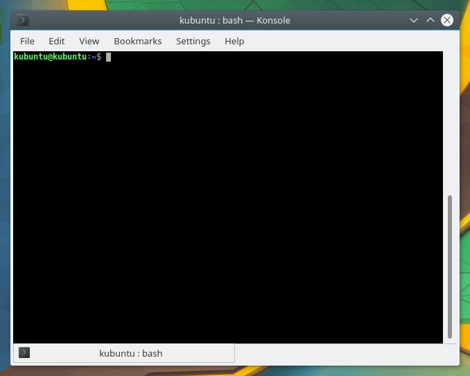 Figure 2: Starting Konsole application in Kubuntu The black screen you now see is the Command Line Interface. In it, you should see a single line of text.