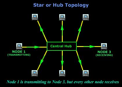 Network Topology: Star Энэ схемийн дагуу, компьютерууд ерөнхий зангилаа цэгт холбогдсон байдаг.