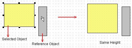 - Same Width Button Click this button to copy the width from one object to another. Select the object that will be changed, click this button and then click the reference object to conclude.