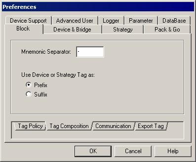 User Interface Block Tab - Tag Composition This tab will be available if the block tag name generation is based on the device or the strategy tag.
