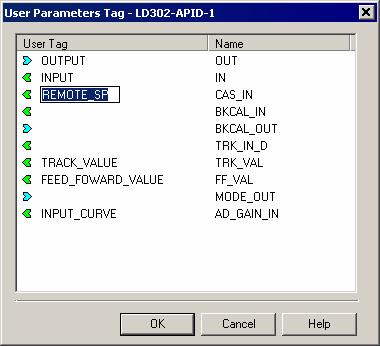 The User Parameter Tag dialog box will open. The following figure shows the User Parameter Tag dialog box for the Advanced PID block.
