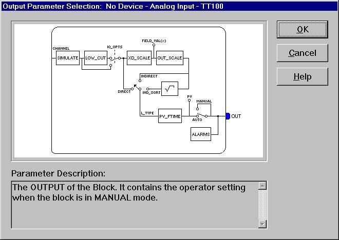 Output Parameter Selection Dialog Box Place the cursor over the OUT Parameter and a short explanation