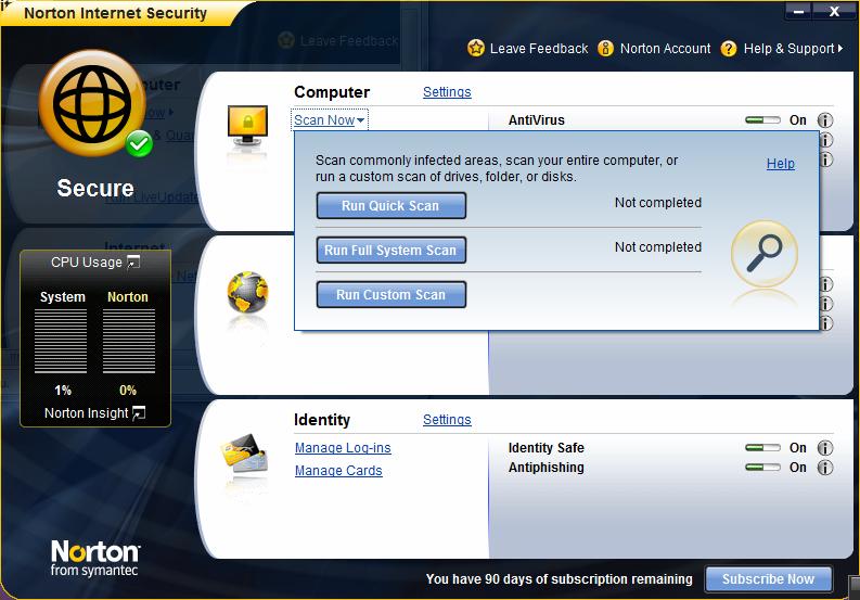 If you are using Norton Internet Security Norton Internet Security automatically scans your PC regularly to keep you protected but you can manually run a scan for viruses, spyware and other online