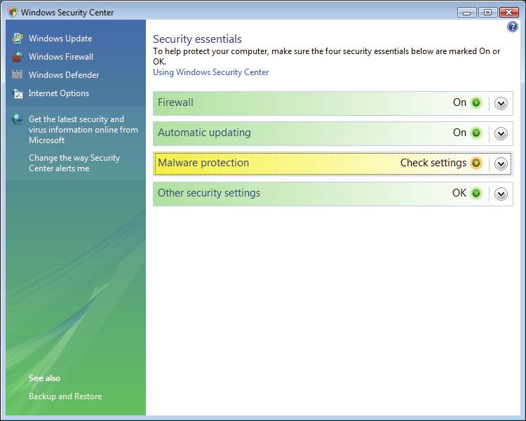 CHAPTER 6: Protecting Your Notebook Using Windows Security Center Windows Security Center helps protect your notebook through: A firewall Automatic Windows updates Third party virus protection