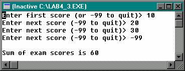 h> #define SENTINEL -99 int main() int sum = 0, /* sum of scores input so far */ score; /* current score */ printf("enter first score (or %d to quit)> ", SENTINEL);