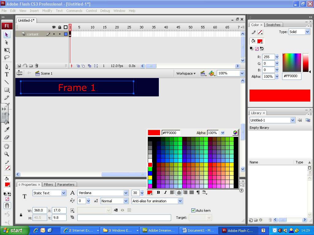 Flash animation 1. After you have entered your text, select the pointer tool button. 2.