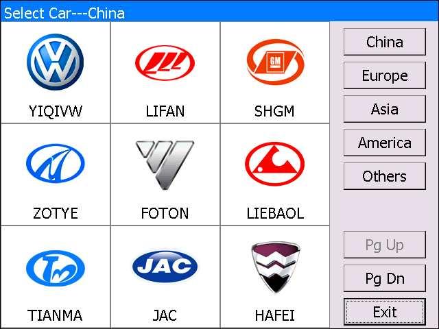 2.2.3 Diagnose Program After entering [Diagnose], you will enter the diagnostic screen where you can select the region of vehicle manufacturer required: China, Europe, Asia, America and Others
