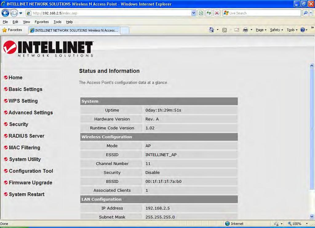 2-3 View System Status and Information After you ve connected to the access point through the Web browser, the first thing you ll see is the Status and Information page.