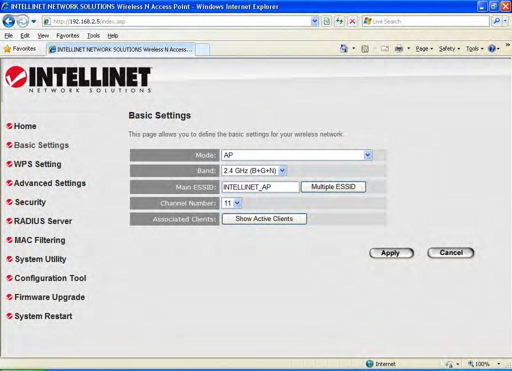 2-4 Select an Operating Mode for the Wireless Access Point This access point can be operated in different modes: You can click Basic Settings on the left of the Web management interface to select an