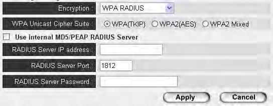 2-7-4 WPA RADIUS WPA RADIUS is the combination of the WPA encryption method and RADIUS user authentication.