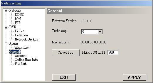 To speed up menu selecting or the control of the PTZ camera under video web server, you can activate "Turbo" function by clicking this button.
