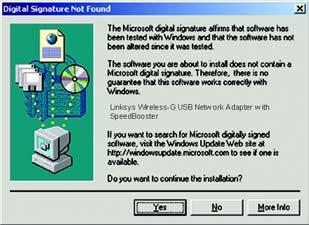 3. When Windows 2000 or XP begin installing the Network Adapter s driver file, a screen stating that a digital signature was not found may appear.