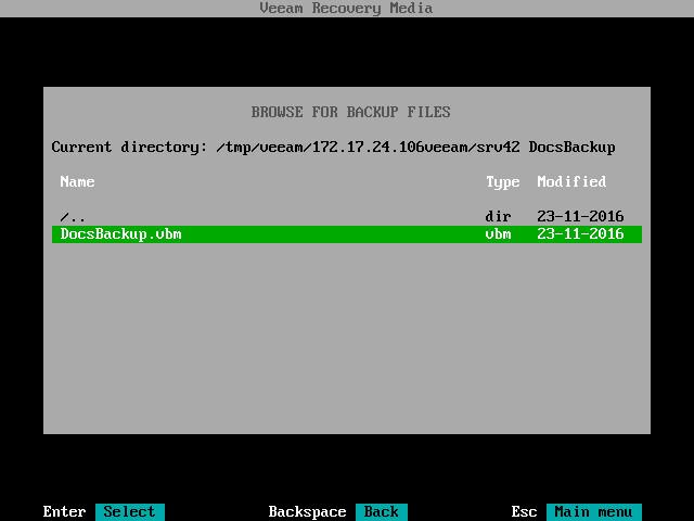 Step 6. Browse for Backup File At the Browse for backup files step of the wizard, select the backup file that you plan to use for volume-level restore: 1.