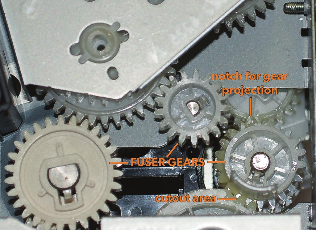d correctly. It and the gear below it each have a section where the lip is cut away (this is visible on the lower gear in Fig. d). They will only slide past each other when these sections are aligned.