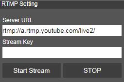 Get the RTMP server URL and stream key from the broadcasting platform and enter in Server URL and Stream key column.