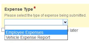 Employee Expenses If you are submitting any items relating to an expense occurred other than a Vehicle Expense Report, then select Employee
