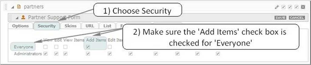 Forms: Security For most forms, only the Add Items permission should be
