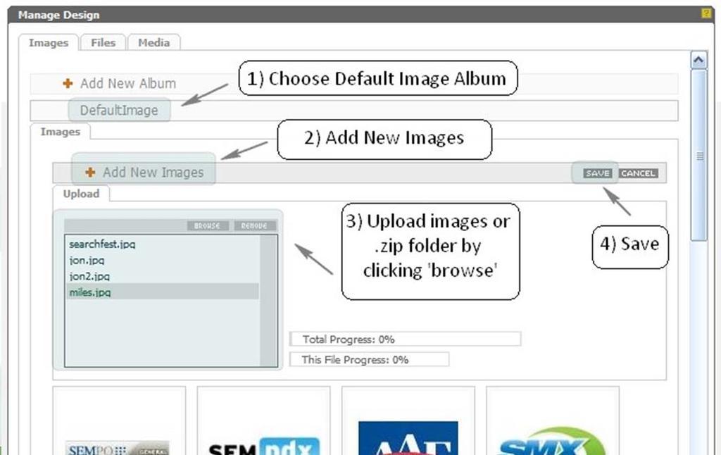 Webster Suggested Steps Step 4: Upload Site Images to Default Image Library Album; *These