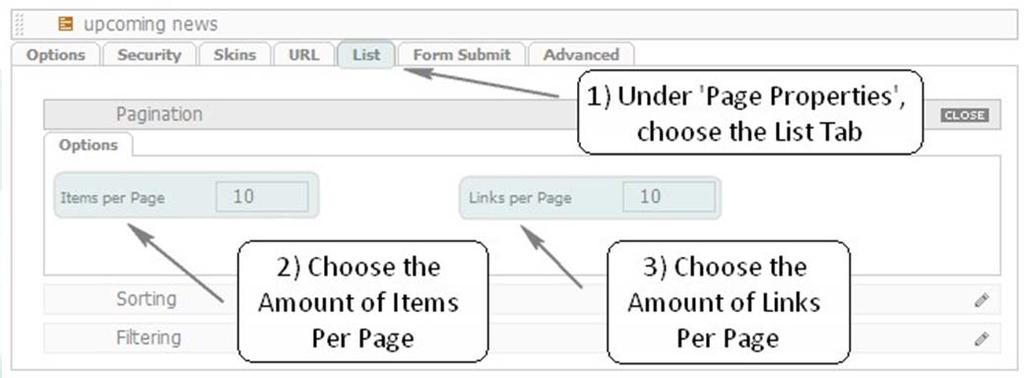 Controls: Pagination Definitions: Pagination identifies the items per page and links per page in a list section or e commerce categories.
