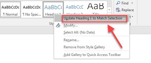Set Headings: Ribbon > Home tab NOTE: By default, Heading 1 and Heading 2 are available in the ribbon.