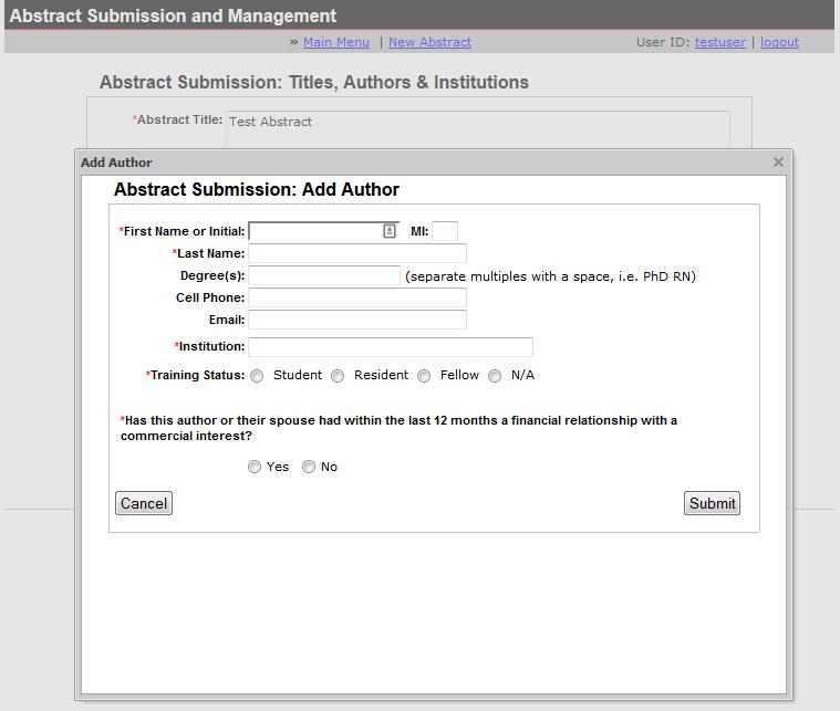 Click Add Author to begin adding the First (Primary) Author.